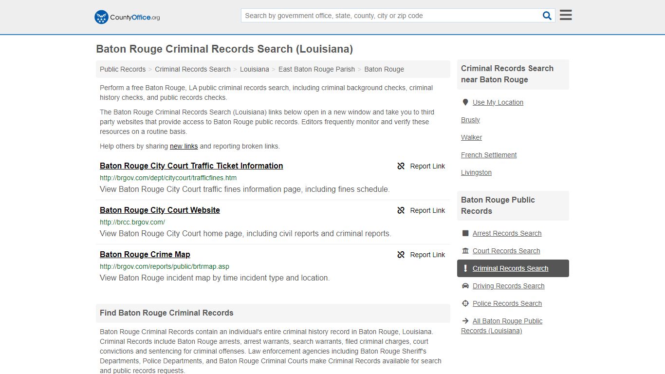 Baton Rouge Criminal Records Search (Louisiana) - County Office